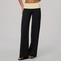 Women Colorblock Foldover Waist High-Rise Loose Wide Leg Yoga Pants