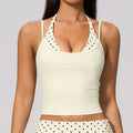 Women Halter Fake Two Piece Yoga Vest Striped Print Slim Fit Workout Tank Top