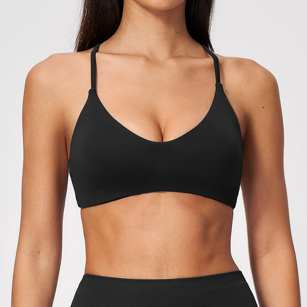 Seamless Sports Bra Women Wireless Y Back Thin Strap Shockproof Quick Dry Breathable Yoga Bra Removable Pads