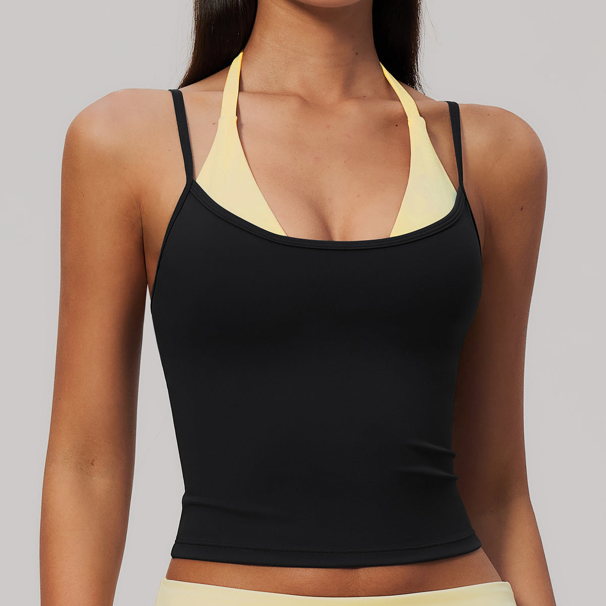 Women Colorblock Double Strap Halter Yoga Vest