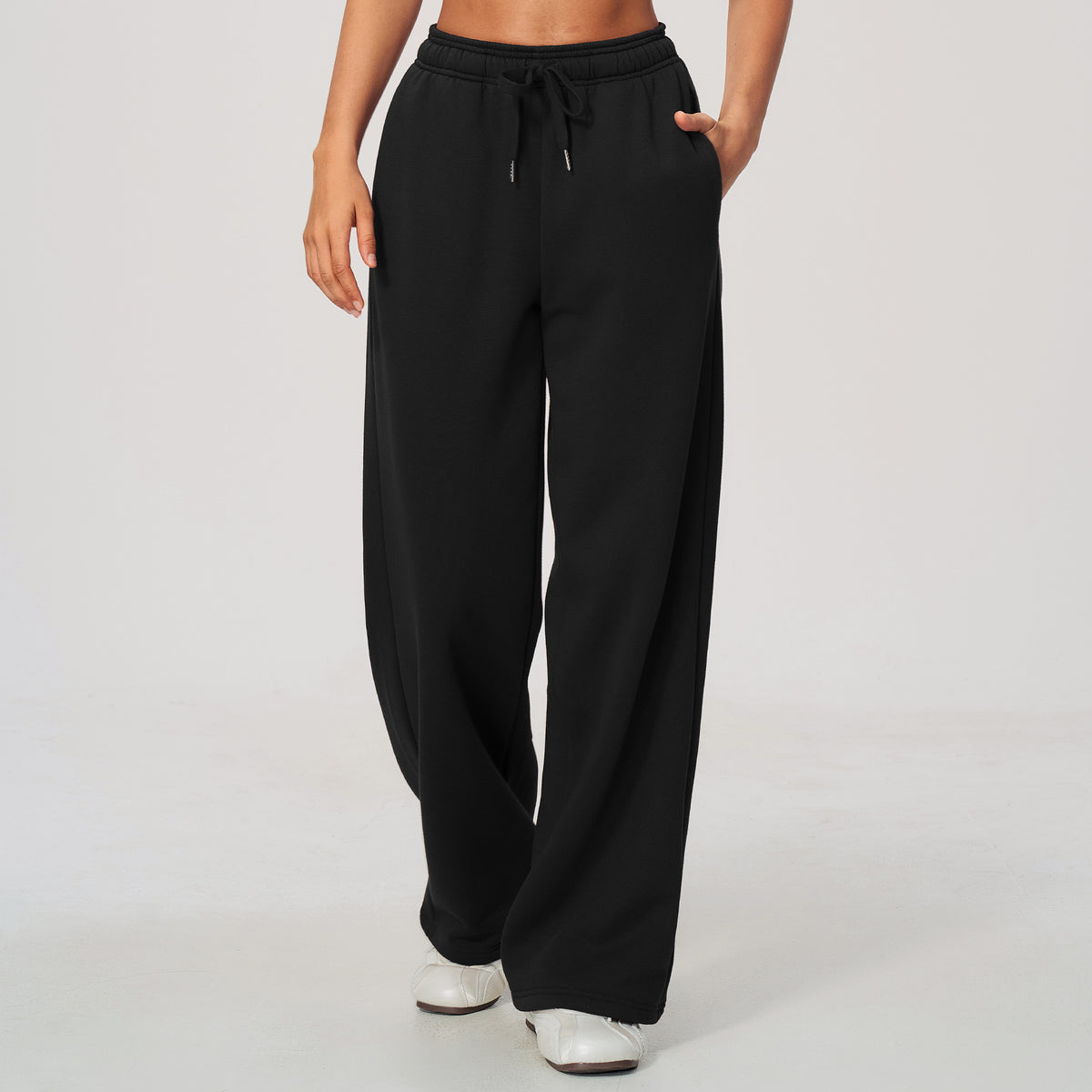 Women Fleece Lined Wide Leg Sweatpants Warm Casual Pants with Side Pockets for Autumn Winter