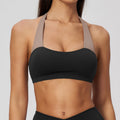 Women Color Blocking Halter Neck Open Back Sports Bra