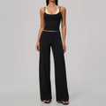 2 Piece Colorblock Double Strap Halter Yoga Vest and High Waisted Loose Fit Wide Leg Yoga Pants Set