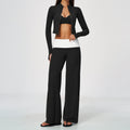 3 Piece Set Deep V-Neck Halter Thin Strap Backless Sports Bra and Stand Collar Full Zip Cropped Running Workout Jacket and High Waisted Wide Leg Yoga Athletic Pants