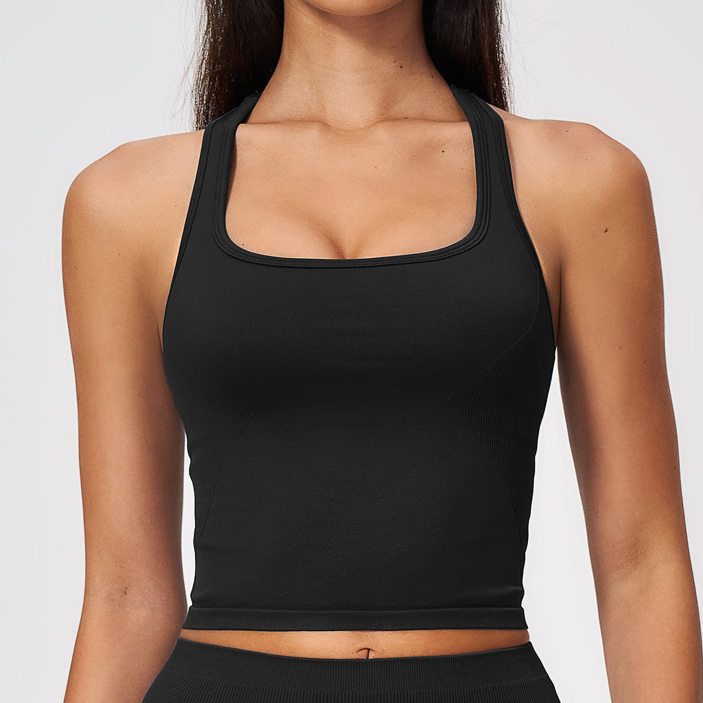Women Seamless Halter Racerback Yoga Vest with Removable Pads