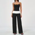 2 Piece Set Square Neck Adjustable Strap Ruched Slim Fit Workout Yoga Vest and ColorBlock High Waisted Wide Leg Yoga Athletic Pants