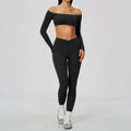2 Piece Off-The-Shoulder Long Sleeve Crop Top and Cross Waist Yoga Leggings Set
