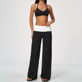 2 Piece Set Deep V-Neck Halter Thin Strap Backless Sports Bra and ColorBlock High Waisted Wide Leg Yoga Athletic Pants