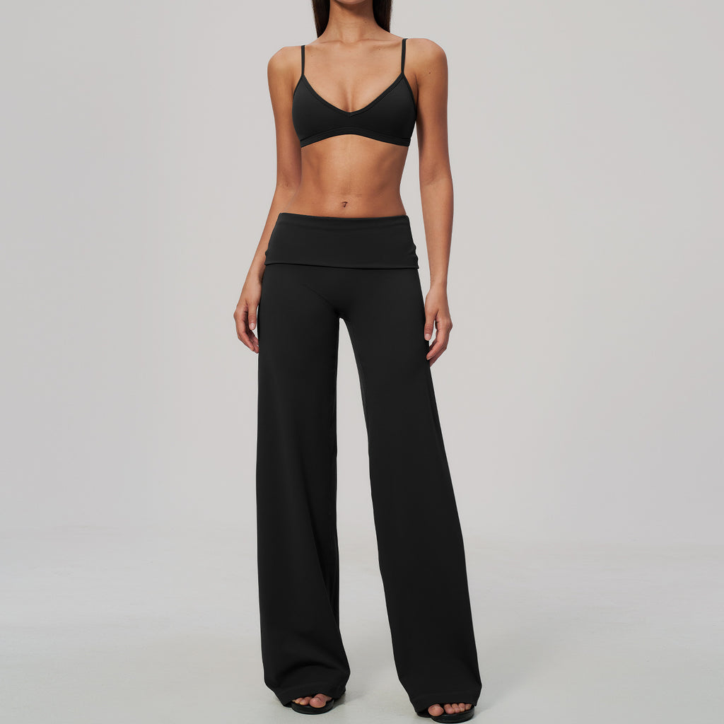 2 Piece Activewear Set V Neck Twist Back Adjustable Spaghetti Straps Sports Bra and High Waist Wide Leg Yoga Pants