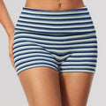 Women Ribbed Striped Fold Over High Waist Yoga Biker Shorts