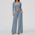 3 Piece Striped Yoga Set Long Sleeve Zip up Jacket Strapless Soft Tube Top Elastic Drawstring Waist Wide Leg Pants Workout Outfit Gym Running Sports Activewear Set