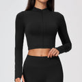 Women Seamless Stand Collar Full Zip Slim Fit Long Sleeve Thumb Hole Fitness Sports Jacket