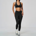 2 Piece Deep V-Neck Sports Bra and Cross Waist Yoga Leggings Set