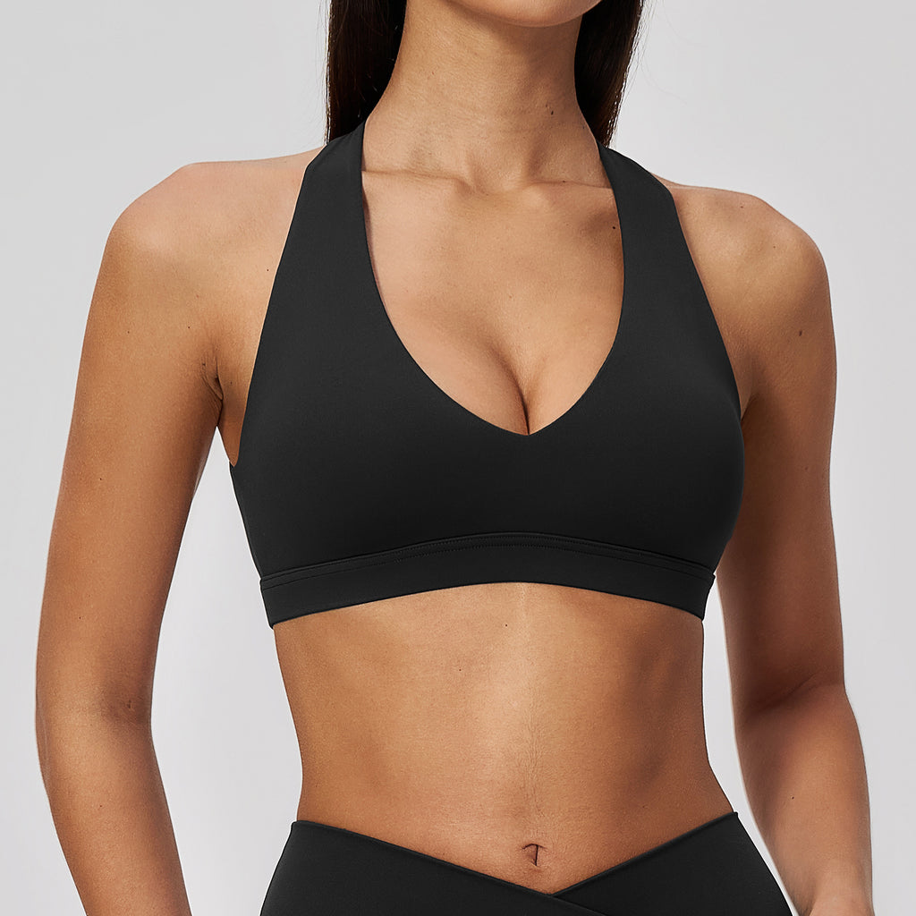 Women Deep V-Neck Keyhole Back Sports Bra